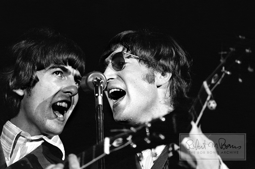 George Harrison and John Lennon On Stage, JFK Stadium, Philadelphia, PA, August 16, 1966 #1