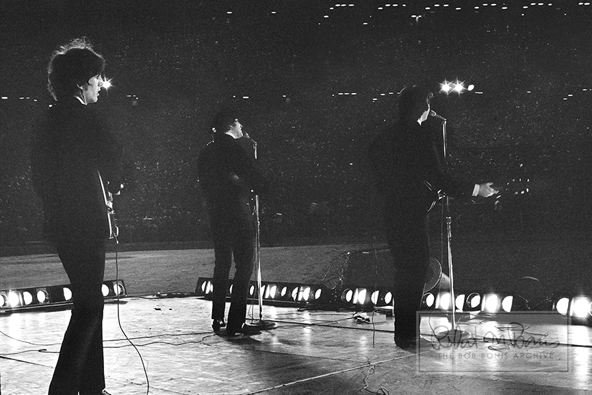 George Harrison, John Lennon and Paul McCartney, Metropolitan Stadium, Bloomington, MN, August 21, 1965 #7