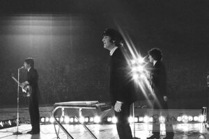 George Harrison, John Lennon and Paul McCartney, Metropolitan Stadium, Bloomington, MN, August 21, 1965 #9